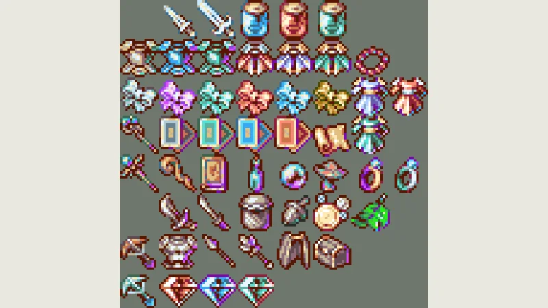 16x16 RPG items preview from licensed source files